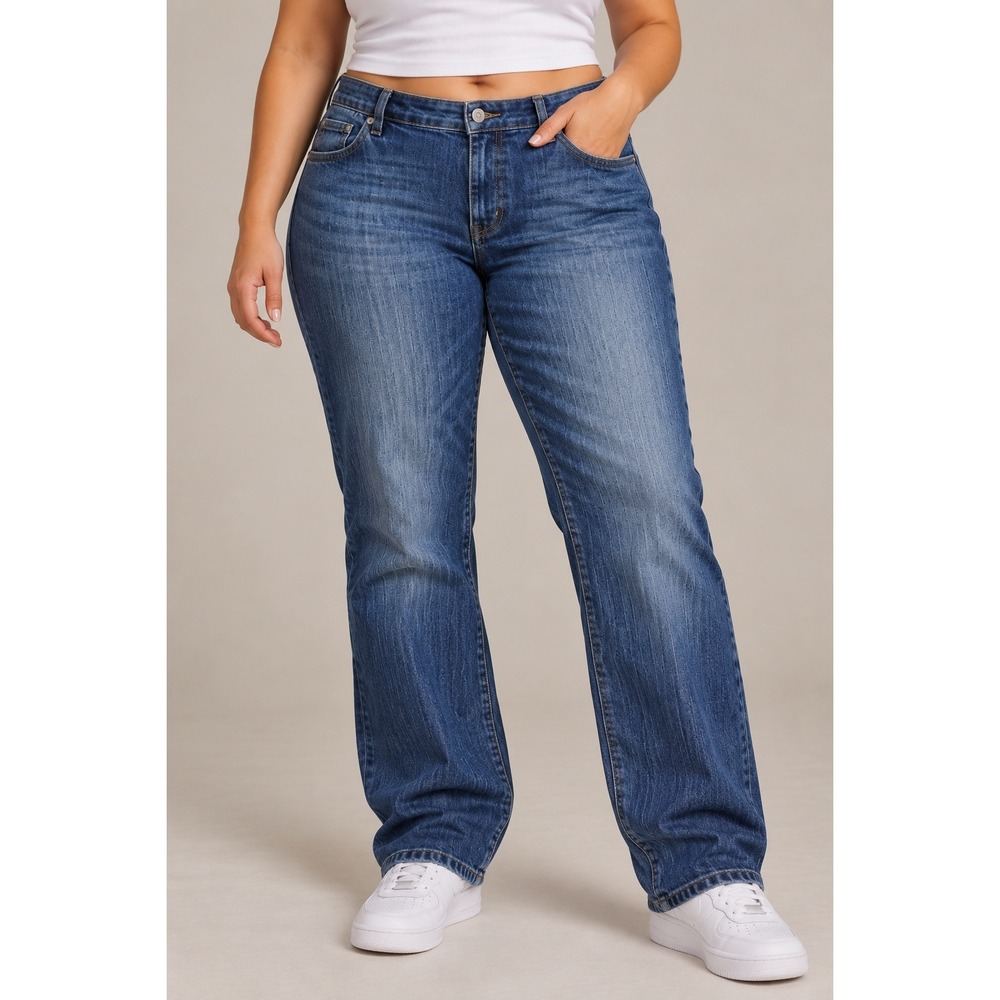 Blu Jeans Premium Quality Womens Straight Leg Medium Wash Denim Blue Sz 18 36x27